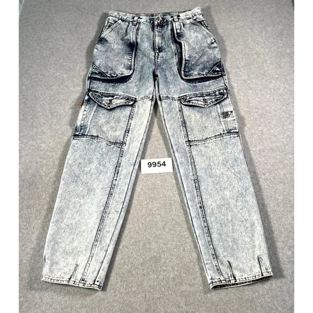 Todays News Cargo Jeans Mens 33x32 Blue Denim Acid Wash Cotton Straight Leg